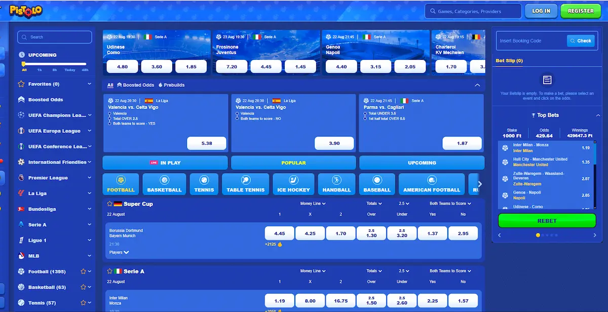 Pistolo sportsbook screen with AFL and NRL match odds for Australian bettors